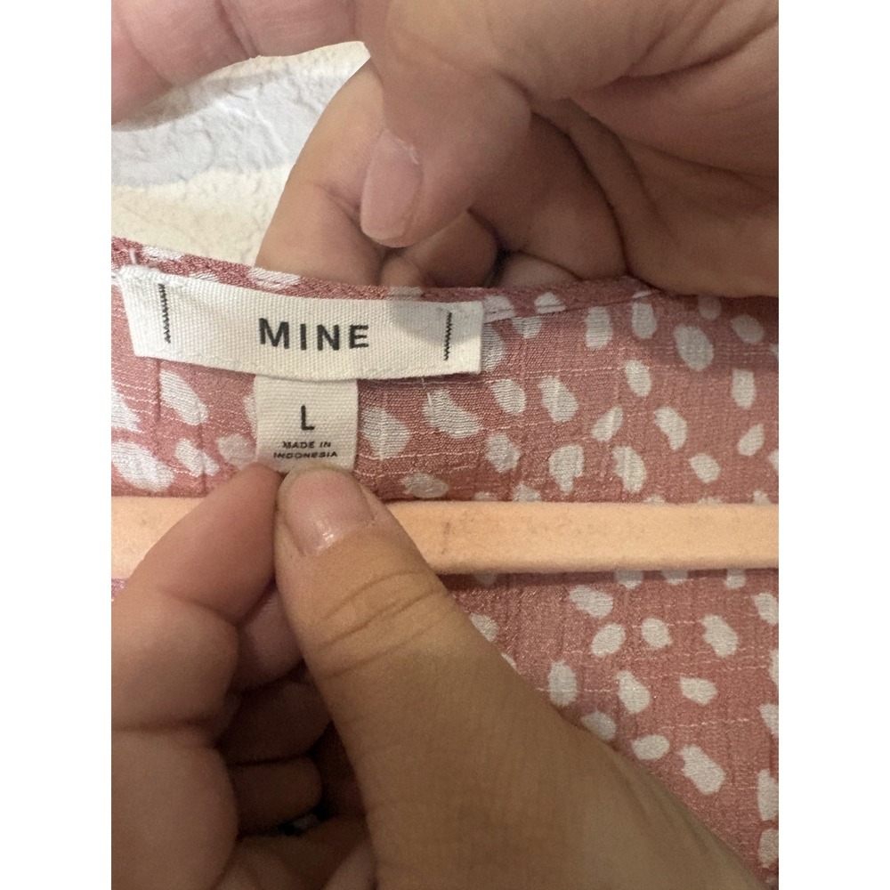 Mine Button-Down Mini Dress Women's Large Dusty Rose Polka Dot Print V-Neck - Picture 4 of 5